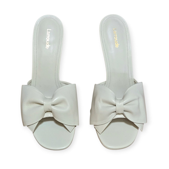 Larroude (Larroudé) Bow Mule Heels Off-White Cream Leather Size 10 - Picture 4 of 10